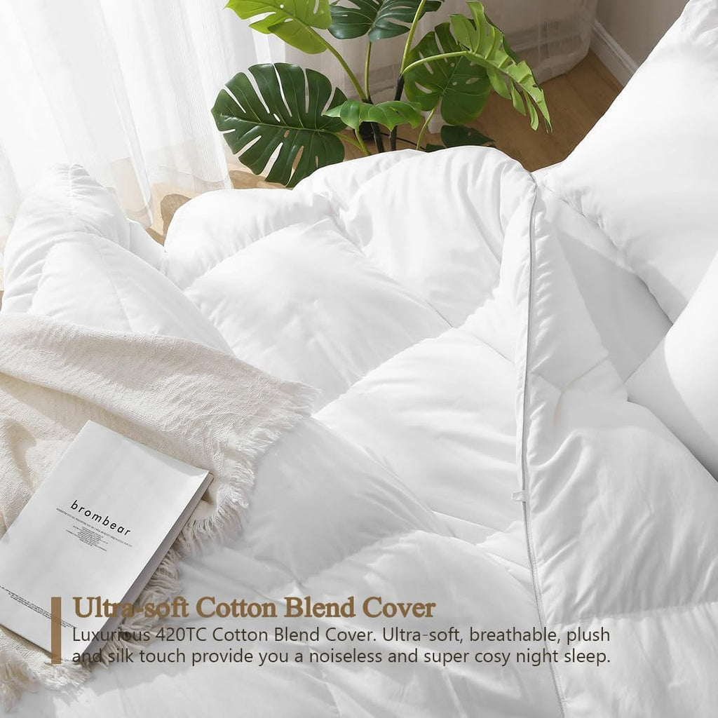 Luxury Oversized Down Feather Fibers Comforter, Soft Cotton Blend Cover, High Fill Power Medium Weight