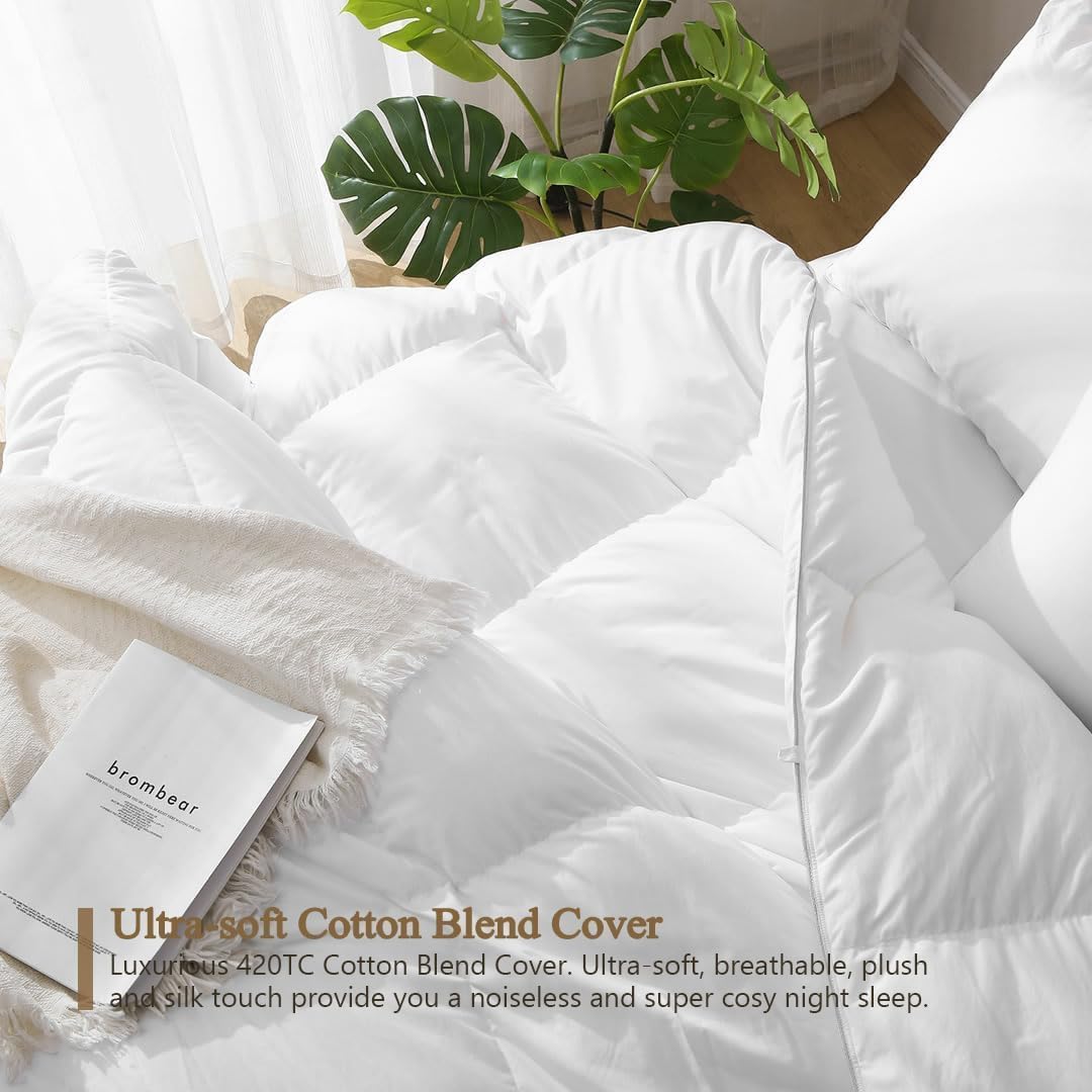 Luxury Oversized Down Feather Fibers Comforter, Soft Cotton Blend Cover, High Fill Power Medium Weight