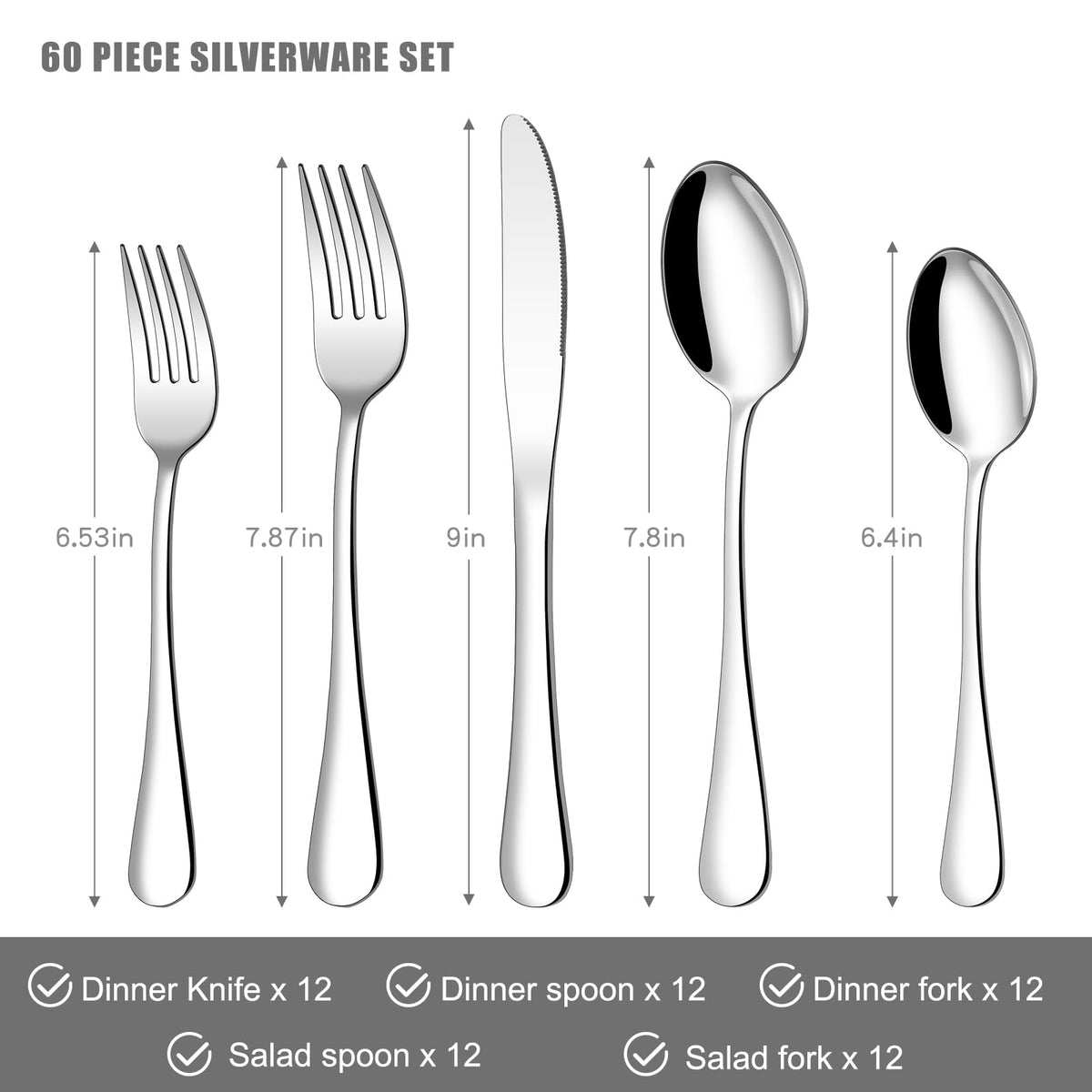 Silverware Set for 12, Stainless Steel 60 Piece Flatware Set