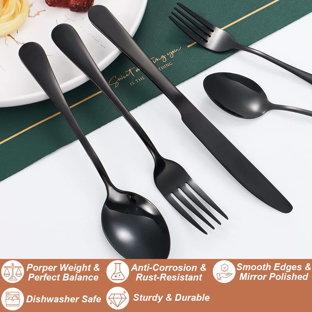 Black Silverware Set,30-Piece Stainless Steel Flatware Set for 6