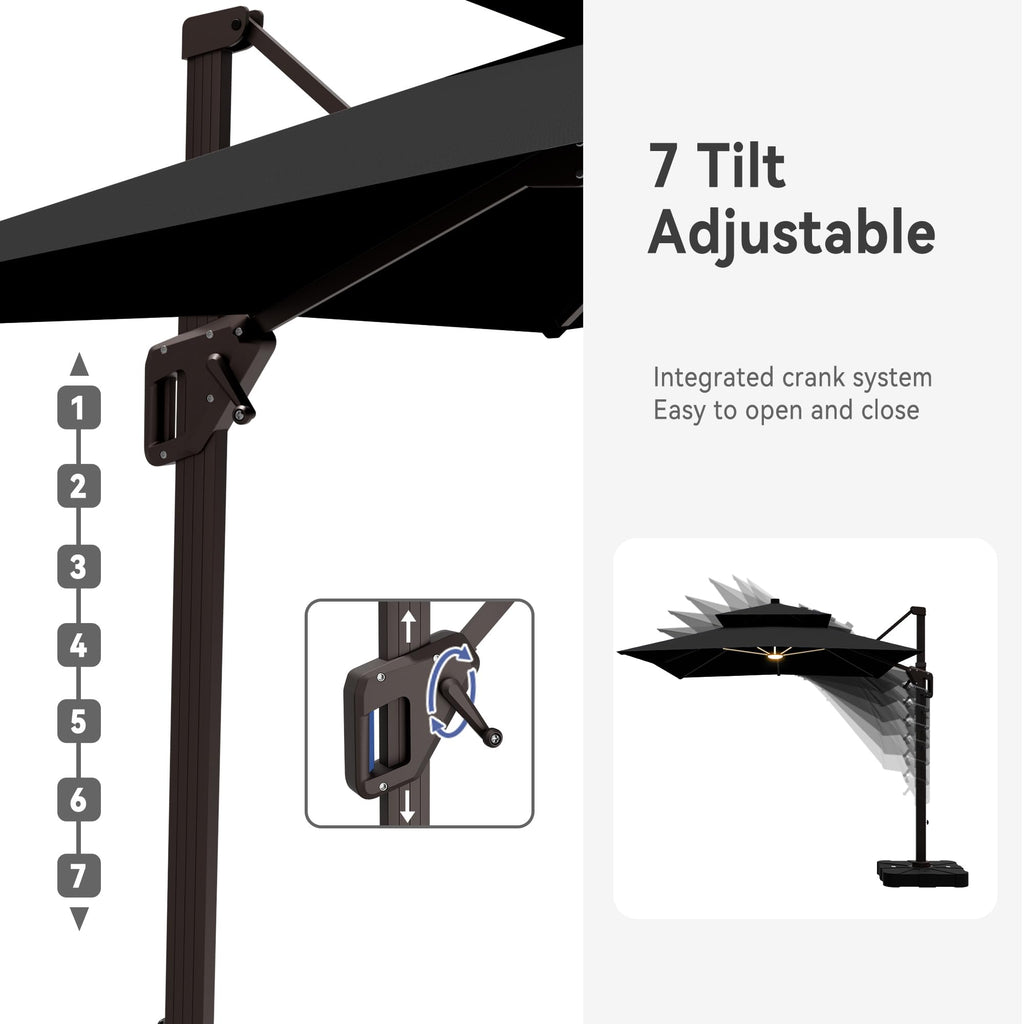 10' X 13' Cantilever Patio Outdoor Umbrella with Base and Led