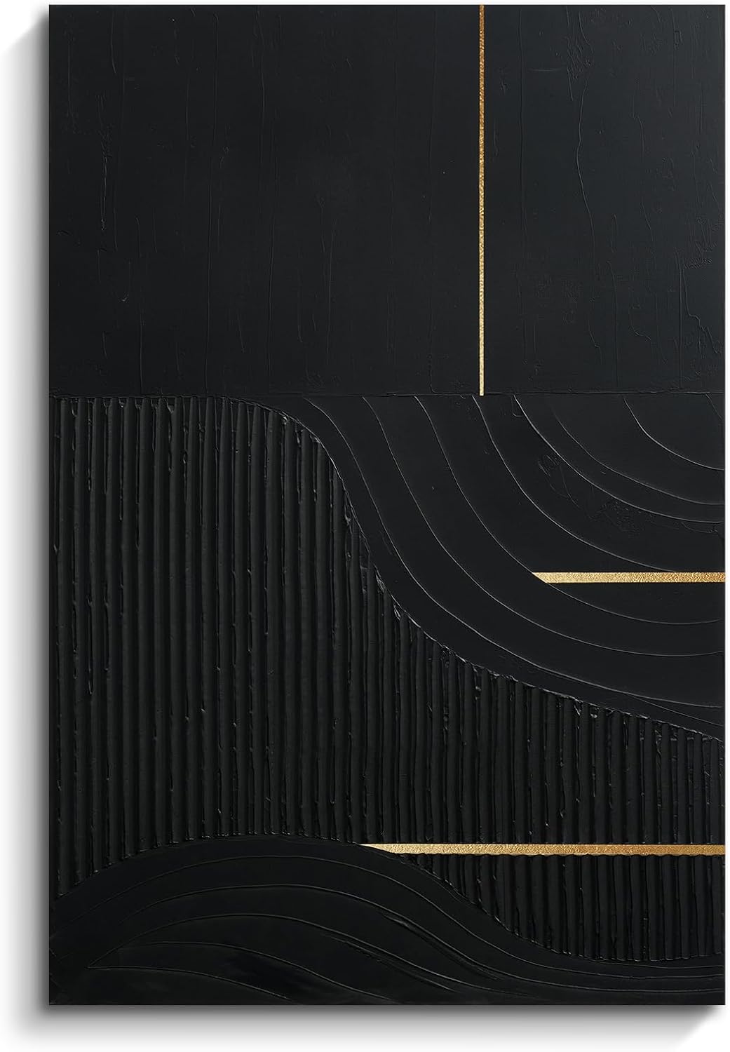 Hand-Painted Black & Gold Abstract Wall Art, Modern Textured Oil Painting | Original Canvas Artwork Bedroom