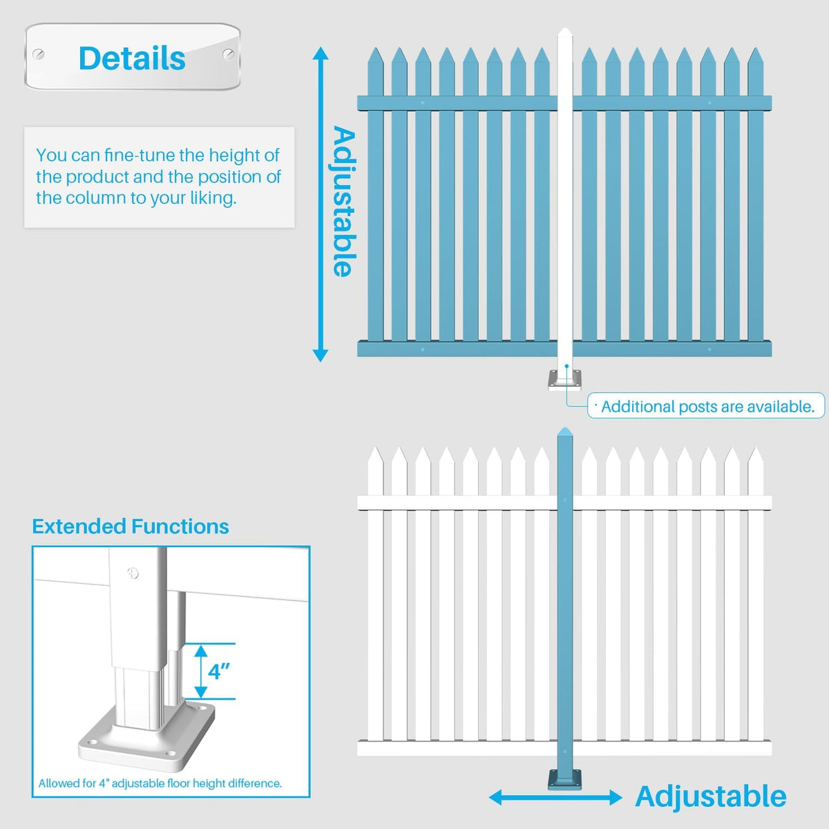 3 Sets Vinyl Picket Fence Panels 36" H x 84" W White PVC for Front Yard Porch Deck Pool Air Conditioner Safety Dog