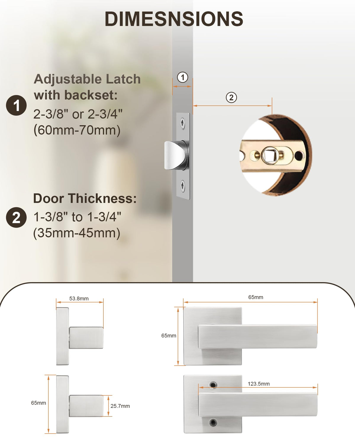 10 Pack Square Door Lever Door Lock Handle Lockset Keyless Doorknobs Passage Knobs Lockset Interior Hallway Passage