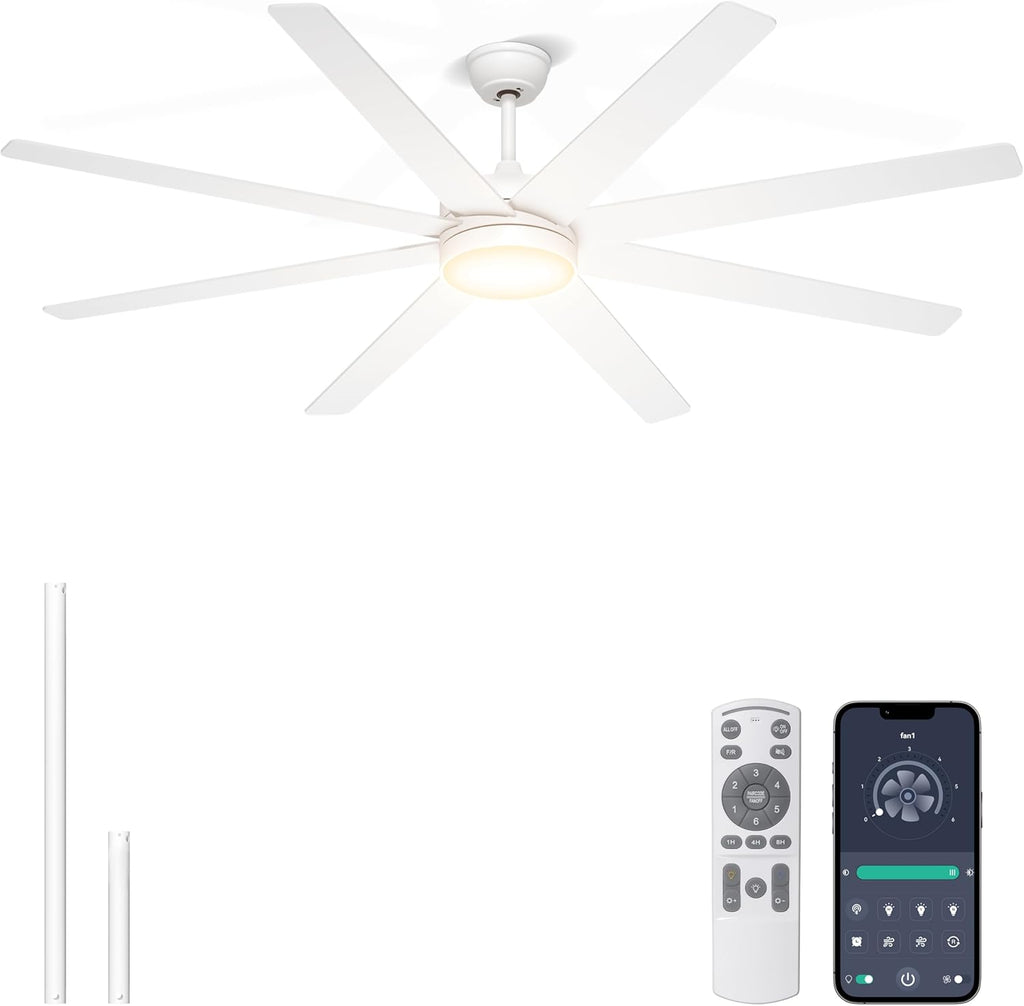 72" White Ceiling Fan with Light & Remote