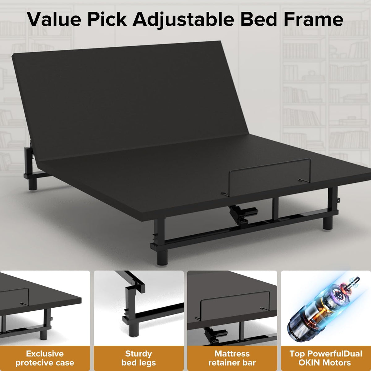 King Adjustable Bed Frame, Electric Incline Remote, Under Bed Light