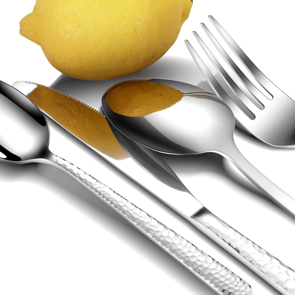 Hammered Silverware Set, 30 Pieces Flatware Set Service for 6, Premium Stainless Steel Mirror Polished Cutlery