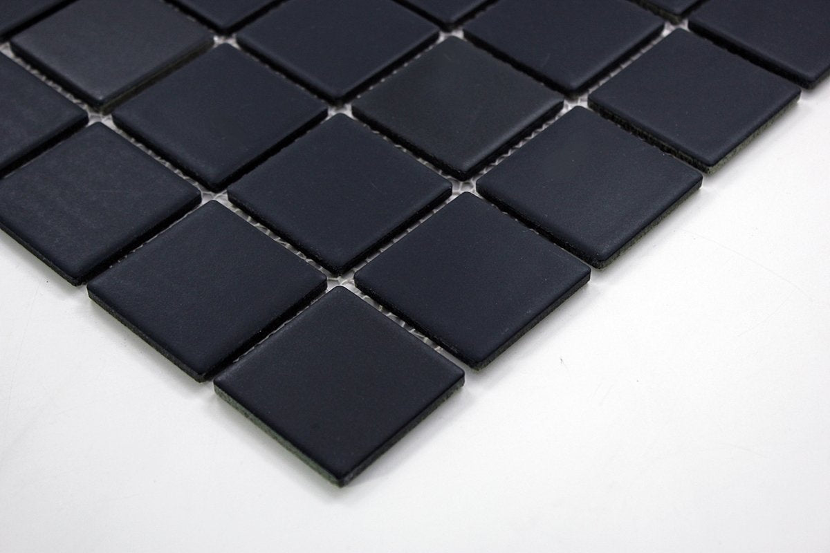 2x2 Matte Black Porcelain Mosaic Tile - Slip Resistant 12x12 Mesh-Mounted Sheet Floor, Shower Wall, Kitchen