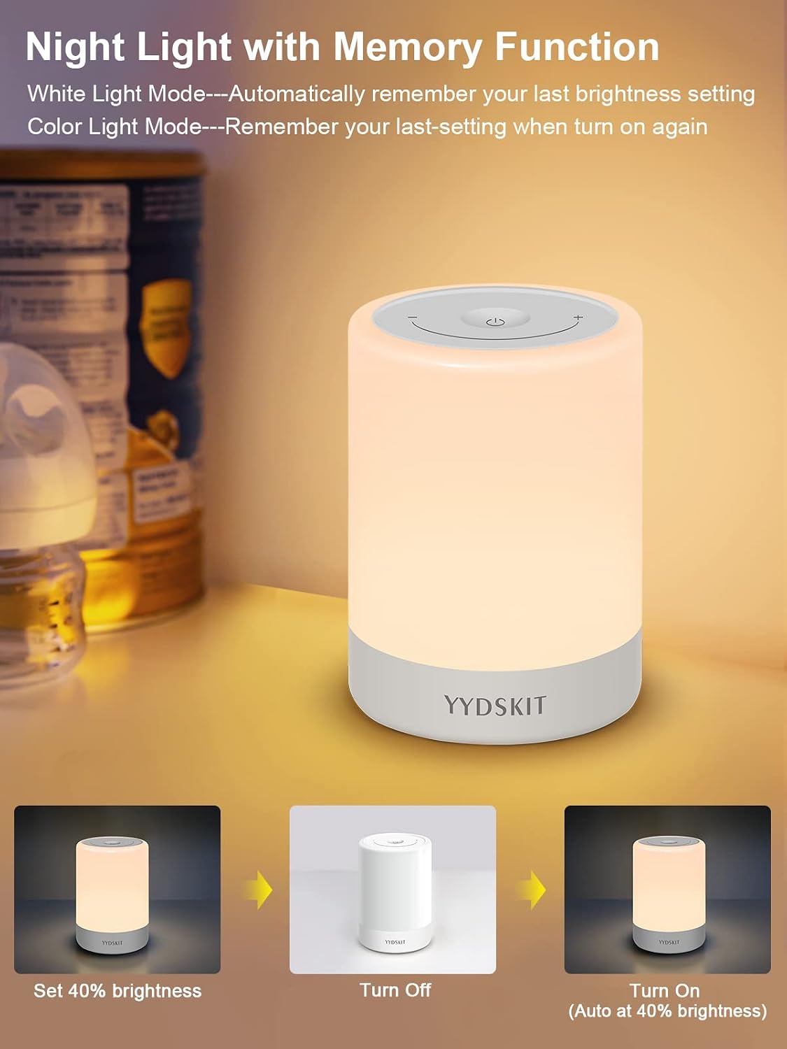 Baby Night Light, Nursery Night Lamp for Breastfeeding, Portable Nightlight for Kids Toddlers Bedroom, Warm & Soft