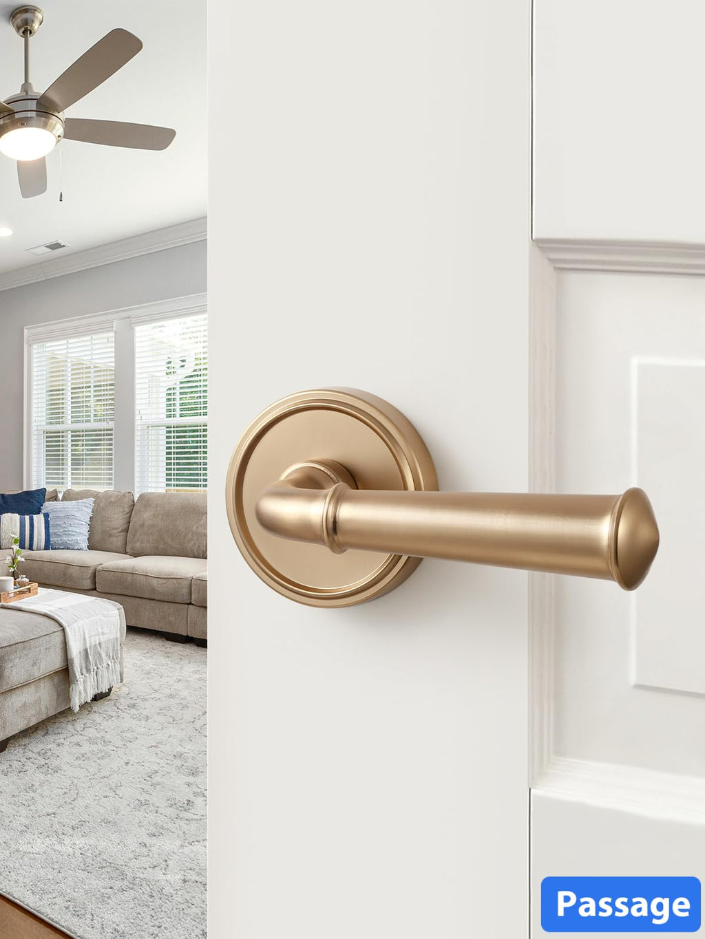 Door Handles Champagne Bronze Passage Door Door Lever, 2 Pack