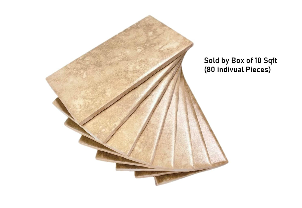 Mediterranean Durango Sand 3x6 Ceramic Subway Tile - Honed Travertine Look Backsplash, Bathroom Shower, Accent Wall