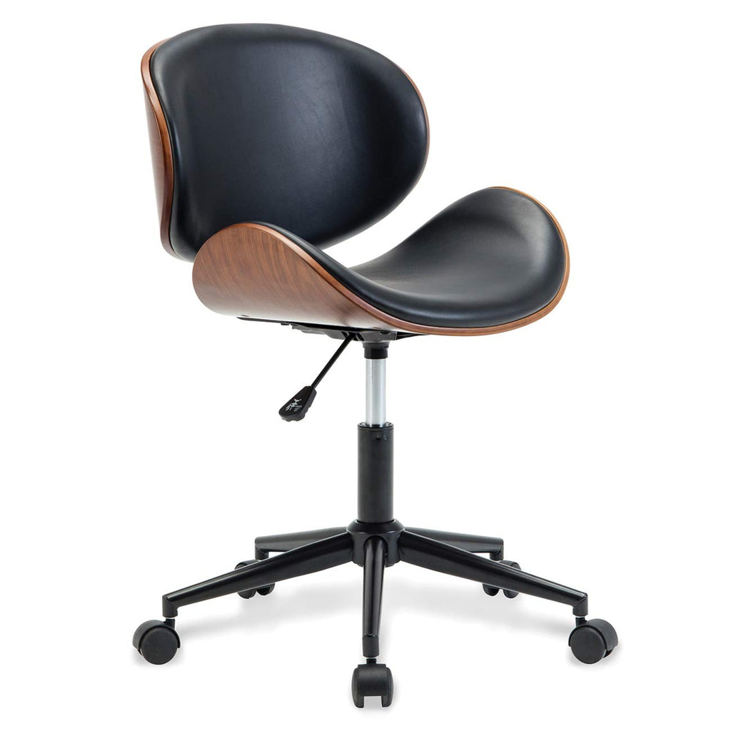 Inspired Eames Style Mid Century Modern Shell Chair, Classic Tripod Design Walnut Plywood Faux Leather Upholstered Lounge Armless Chair
