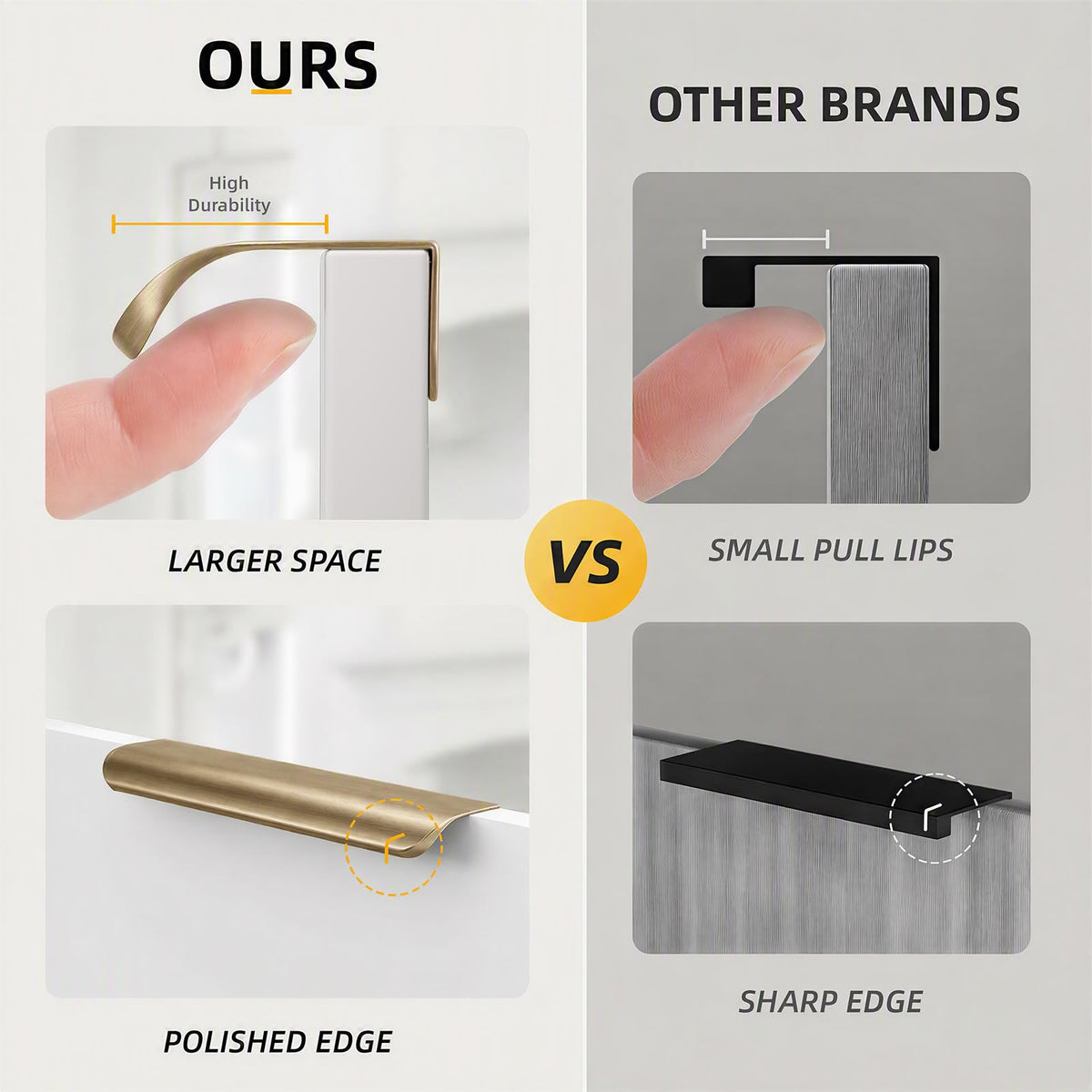 Champagne Bronze Cabinet Handles, Finger Pulls for Cabinet Edge Pulls 7-1/2 Inch 5 Pack | Tab Drawer Handles