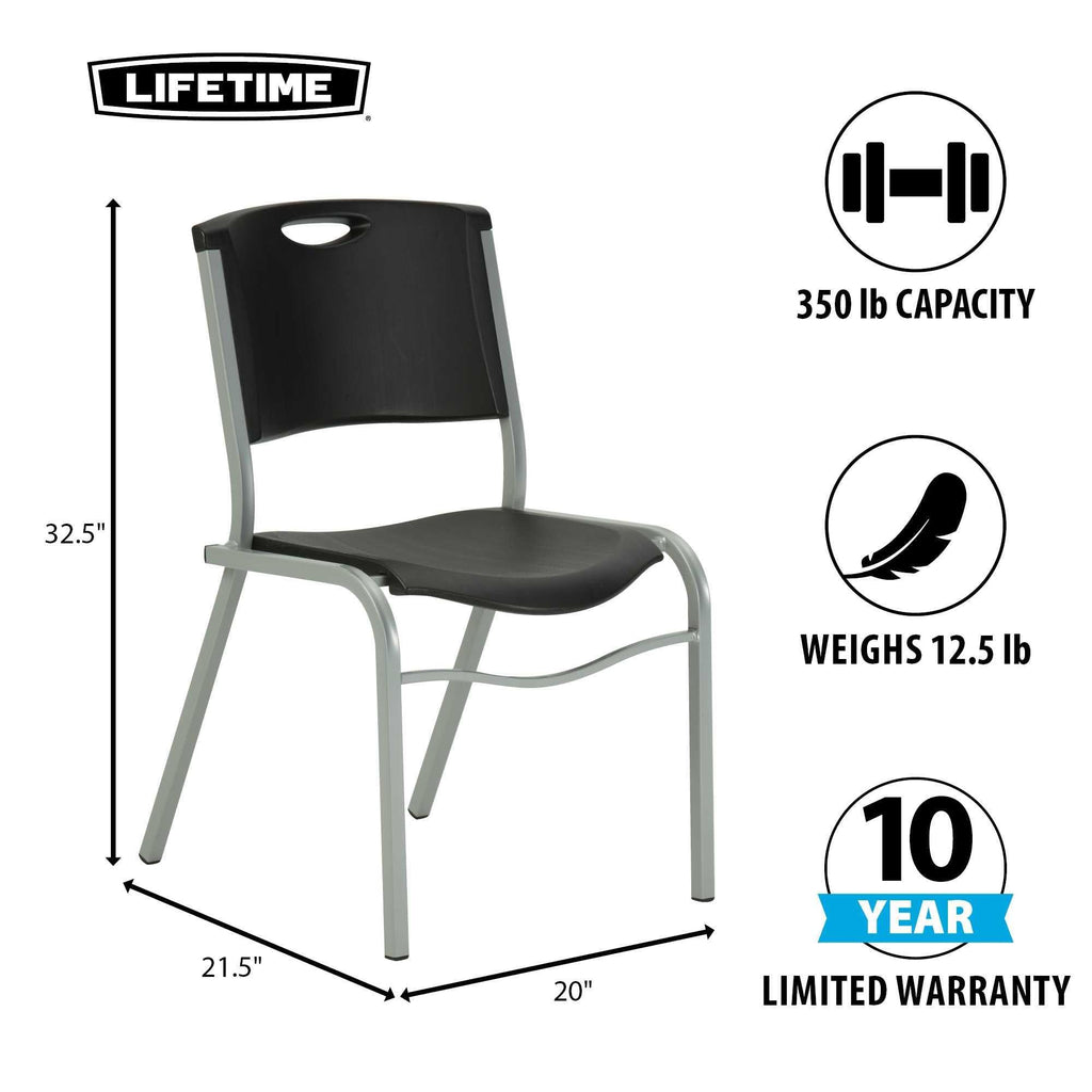 Stacking Chair, Black with Silver Steel Frame, 4 Pack
