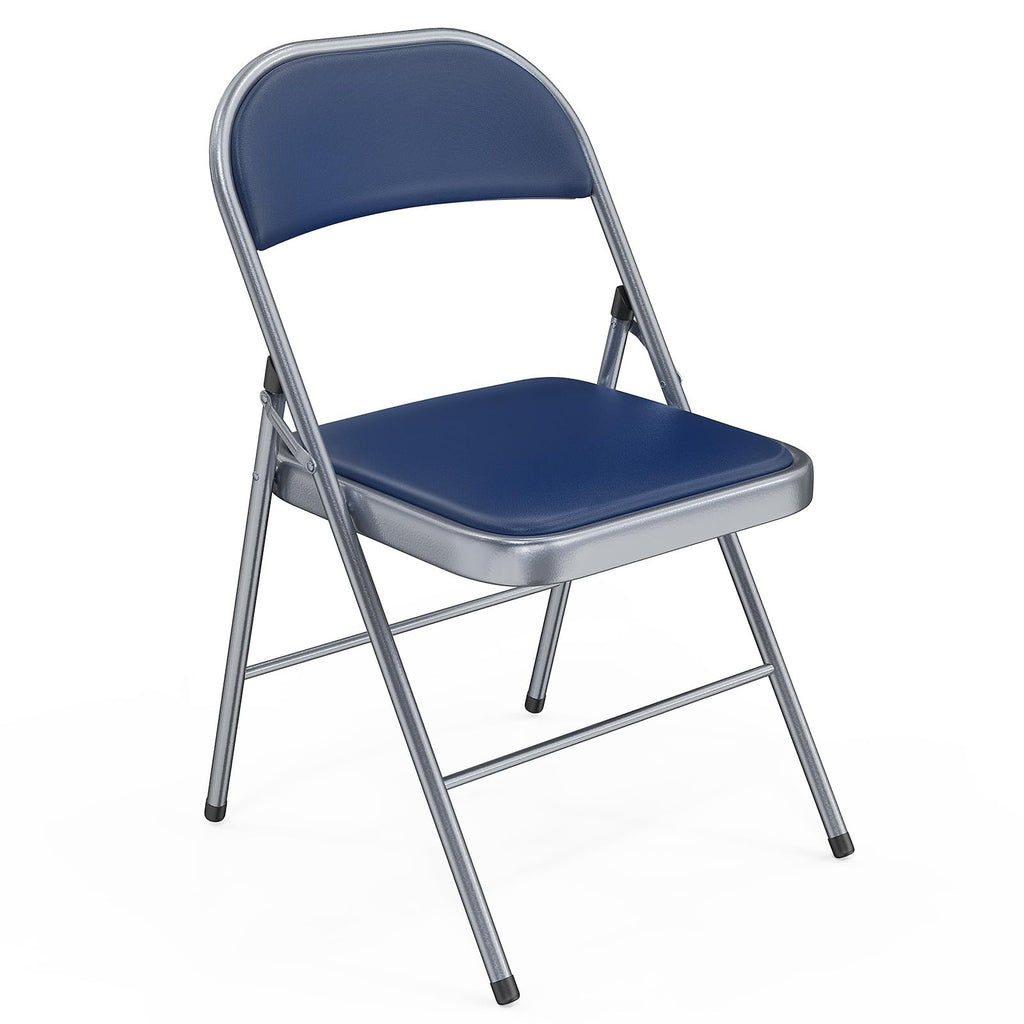 1 Pack Folding Chairs with Padded Seats, Metal Frame with Pu Leather Seat & Back, Capacity 350 lbs, Set of 1, Blue