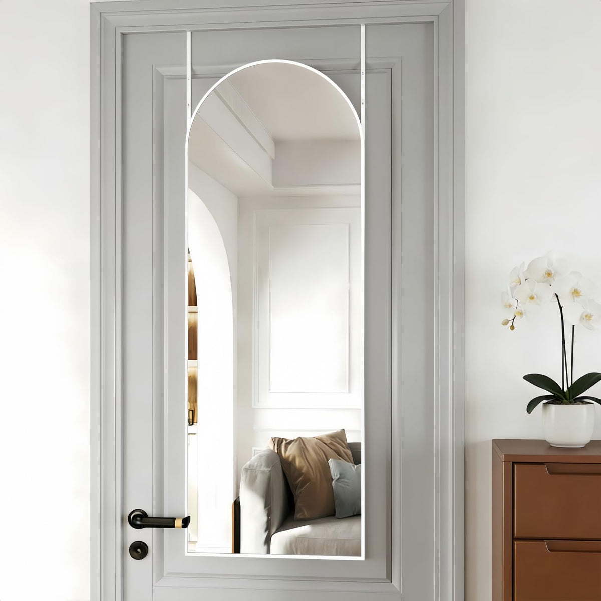 50"x 16" Door Mirror, Arched Full Length Hanging Mirror, White
