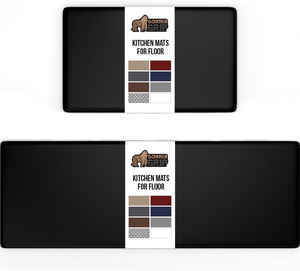 Cushioned Kitchen Mats for Floor, 2 PK, 17x29+17x59, Black