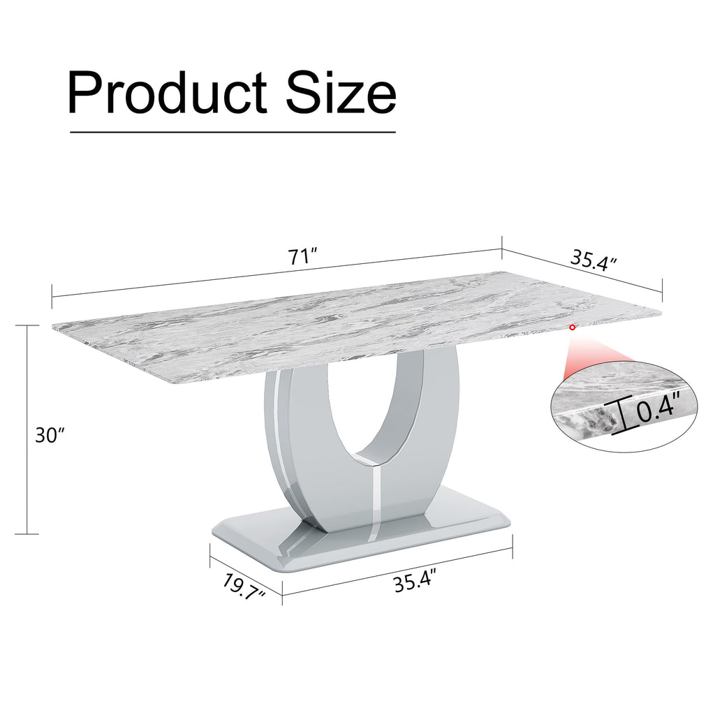 Inspired Saarinen Style 71-Inch Gray Faux Marble Dining Table with Pedestal Base