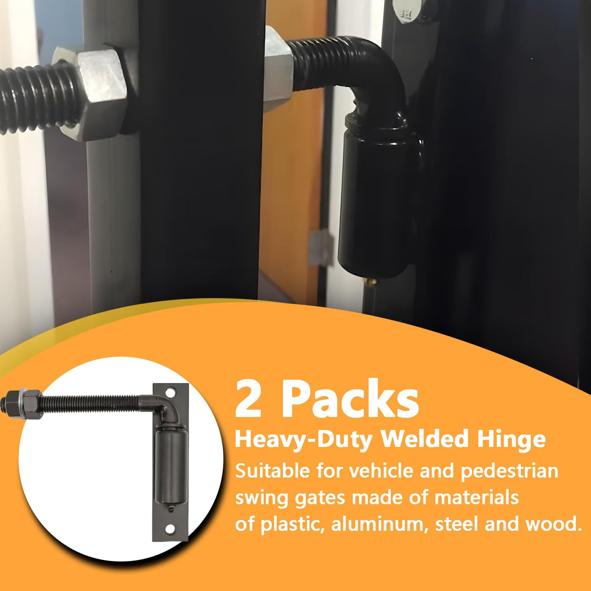 2 Pack Steel J-Bolt Hinge with Plate, Heavy-Duty Welded Hingefor Doors Gates, Heavy-Duty Driveway Gates for Welding on