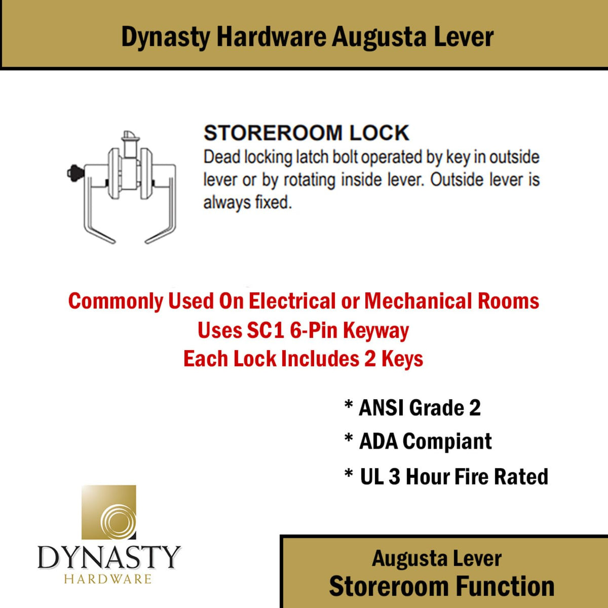 Augusta Storeroom Lever Lockset, ADA, Grade 2, Oil Rubbed Bronze