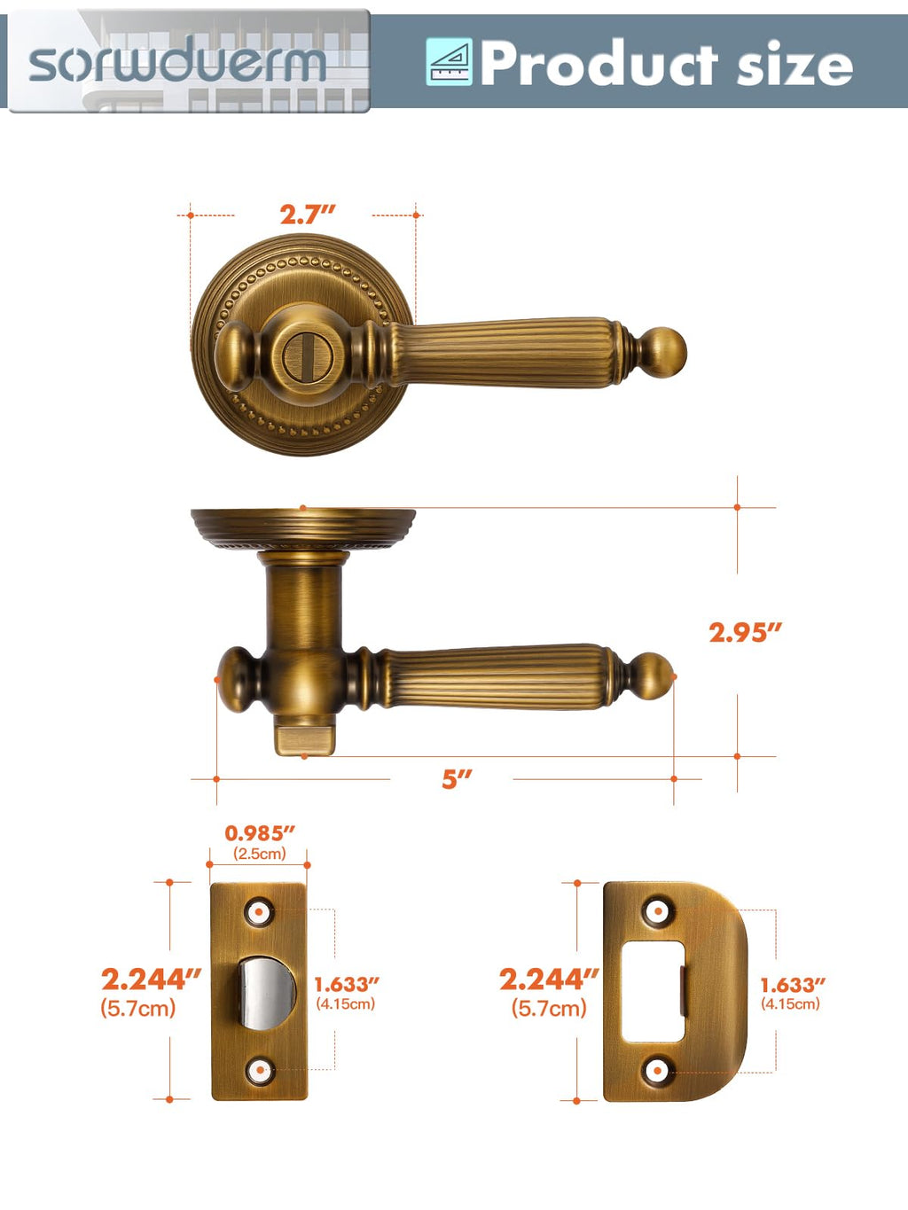 1 Pack Antique Brass Door Lever Privacy Antique Door Handle Door Lever Bedroom and Bathroom Zinc Alloy