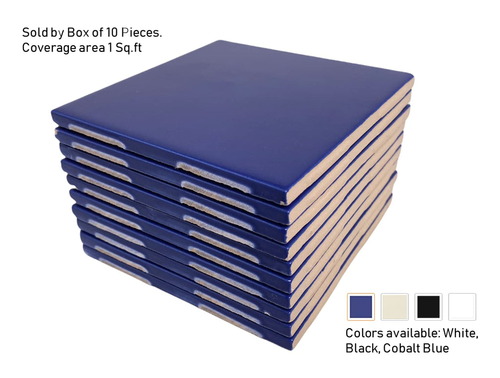 4.25x4.25 Inch Glossy Cobalt Blue Ceramic Wall Tile by - Box of 10 Pieces (1 Sq Ft) Backsplash, Bathroom, Shower &