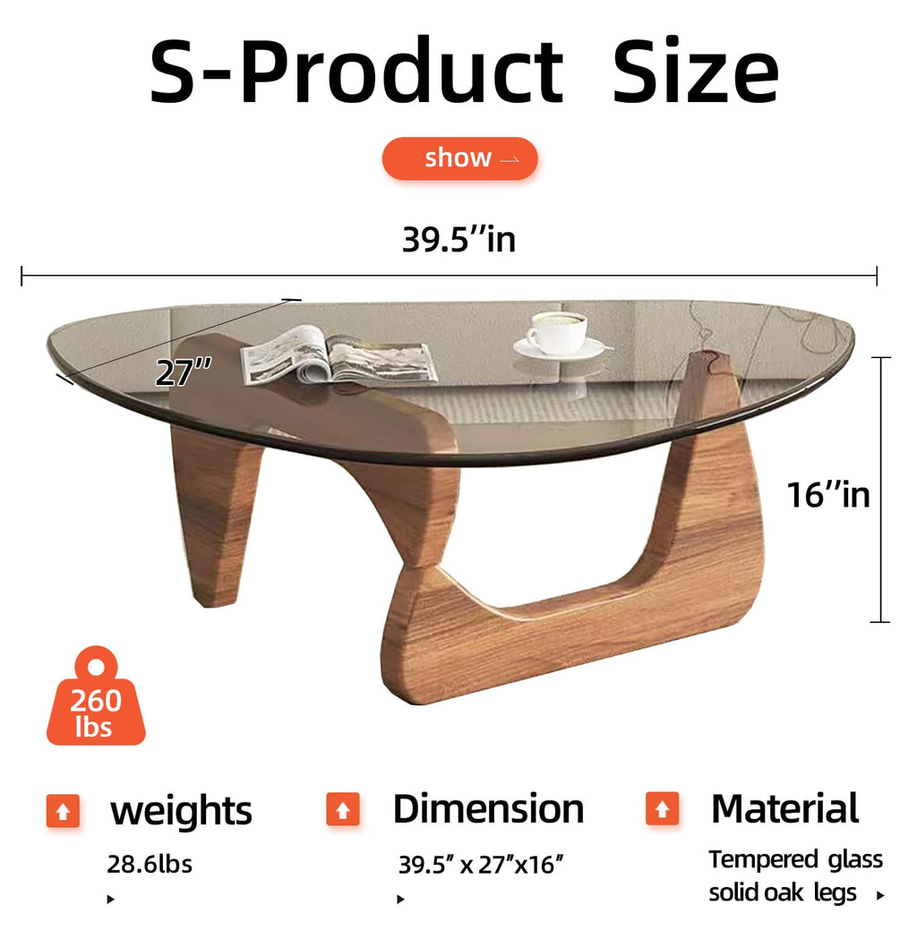 Inspired Noguchi Style Mid Century Modern Glass Coffee Table, Coffee Table, Triangle Coffee Tables, Suitable Living Room Reception Office