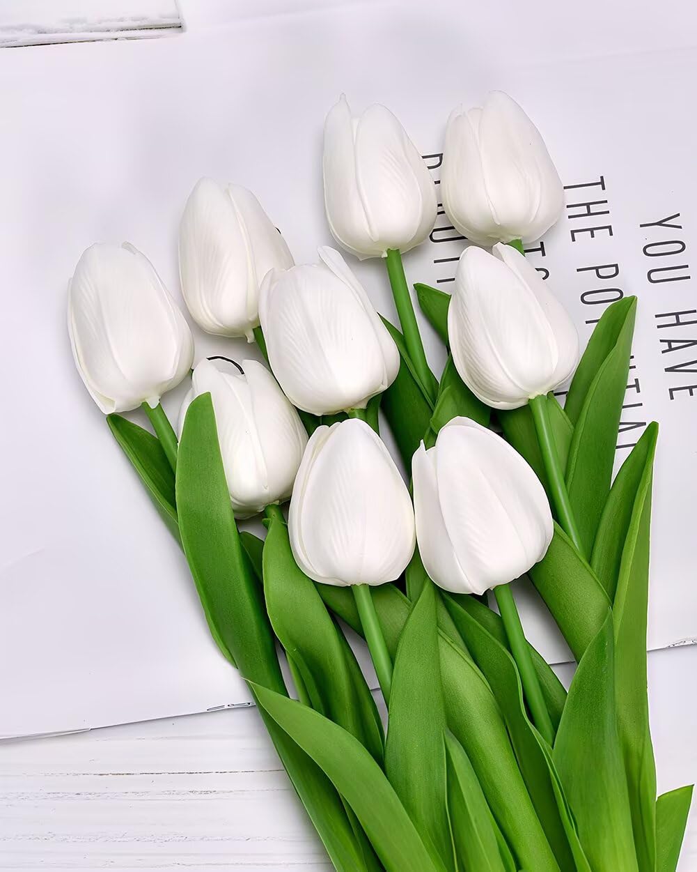 20PCS Tulips Artificial Flowers Faux Silk Tulip Stems Fake Flowers Bouquets for Vase Wedding Home Decoration White