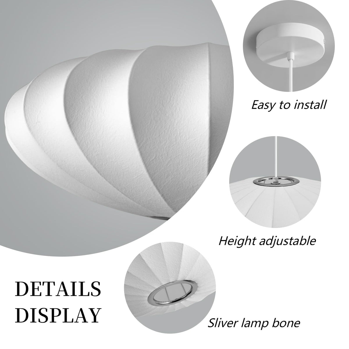 Inspired Nelson Style 15.8in Lantern Pendant Light, White Imitation Silk Bubble Pendant Light