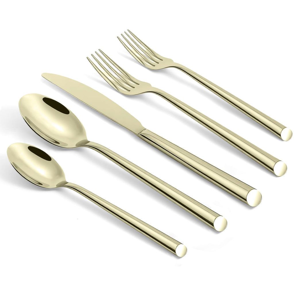 Champagne Gold Silverware Set 18/10 Stainless Steel Flatware Set, Hand Forged Mirror Finished Thick Handle Cutlery