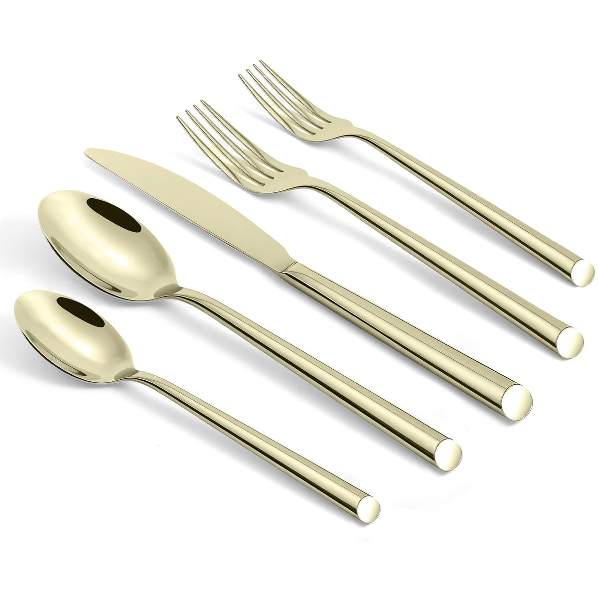 Champagne Gold Silverware Set 18/10 Stainless Steel Flatware Set, Hand Forged Mirror Finished Thick Handle Cutlery