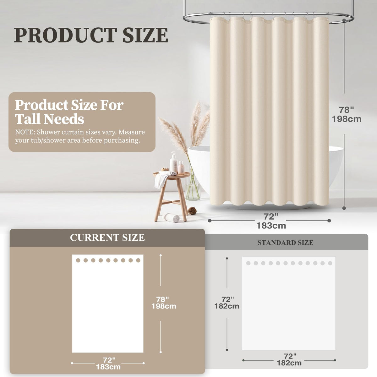 72x78 Linen Textured Waterproof Fabric Set, Beige/Cream