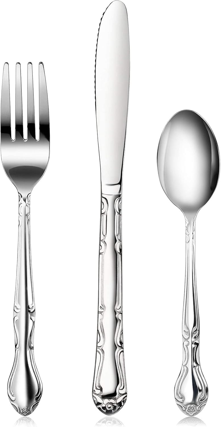 Rose Pattern Stainless Steel Flatware, 3-Piece
