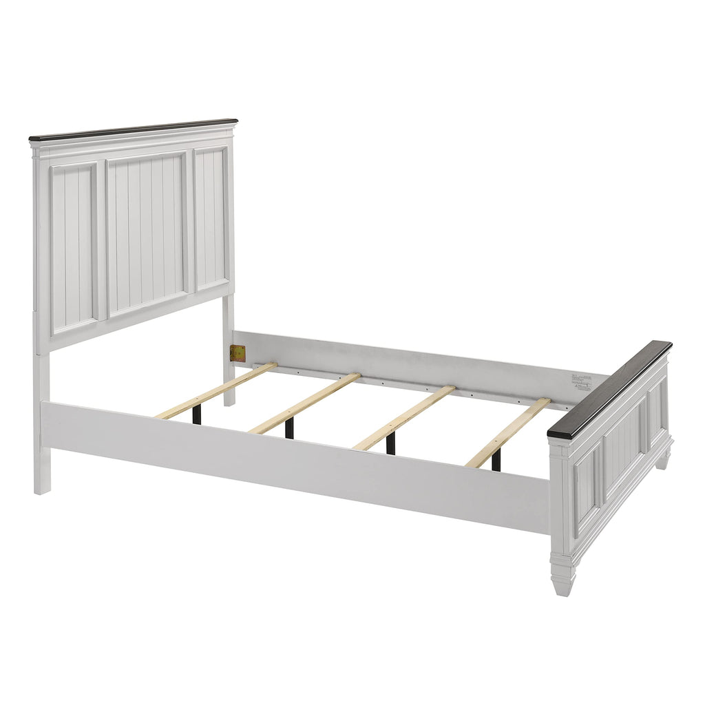 Clelane Shiplap Wood Panel Bed, Weathered White and Dark Gray