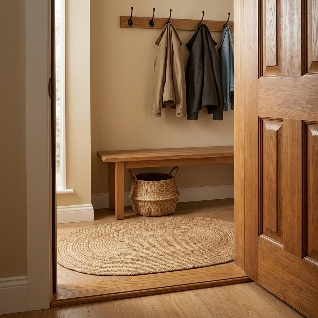 Boho Oval Jute Rug - Reversible Natural Fiber Hearth Carpet- Eco Friendly Floor Covering - Doorway Hand Woven