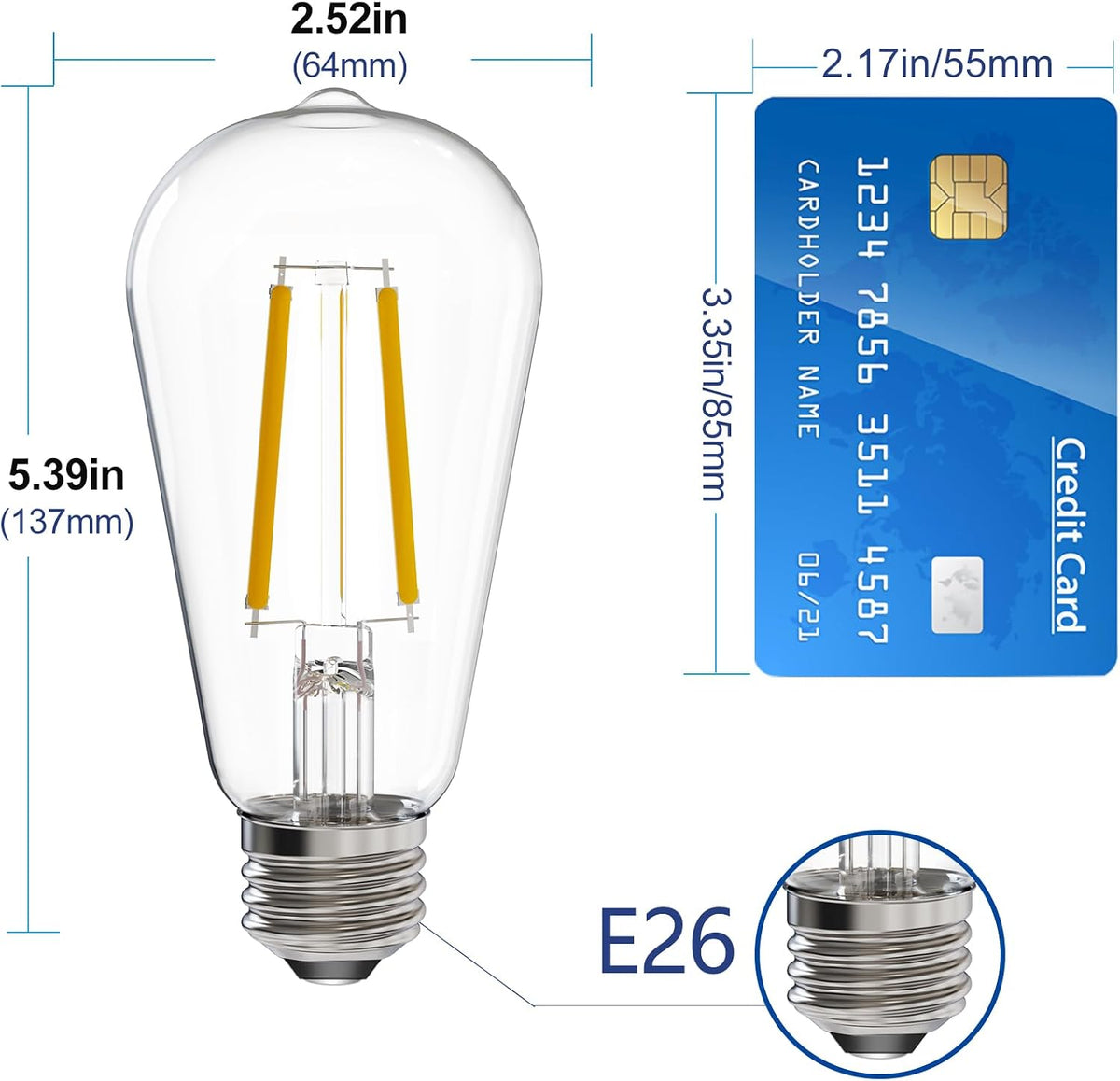 Energetic 6 Pack ST19 Vintage LED Edison Bulbs, 60 Watt Equivalent, 2700K