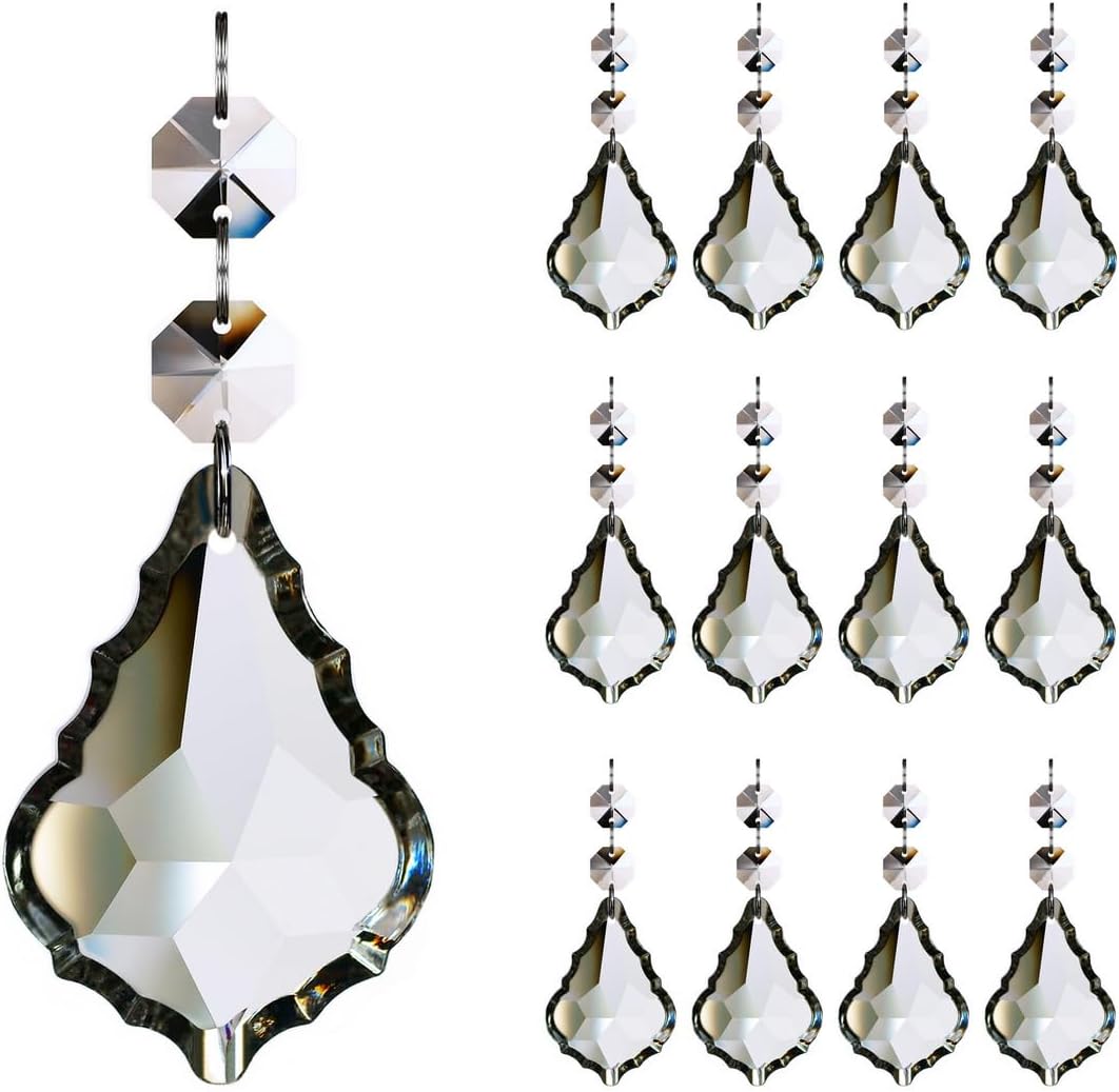 12pcs Crystal Chandelier Maple Leaf Prism Replacement Pendant Parts 76mm