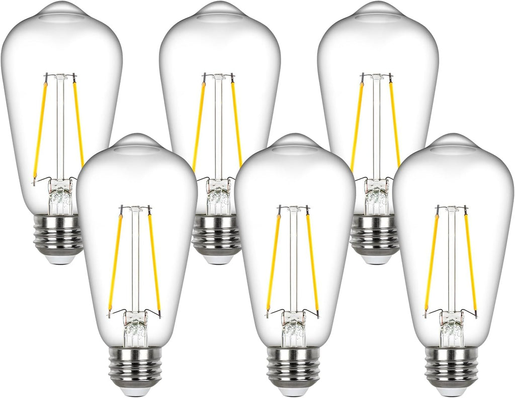 Vintage Edison Light Bulbs 60 watt Equivalent, Dimmable E26 LED Bulb 2700K Soft Warm White, Clear Glass ST58 Vintage