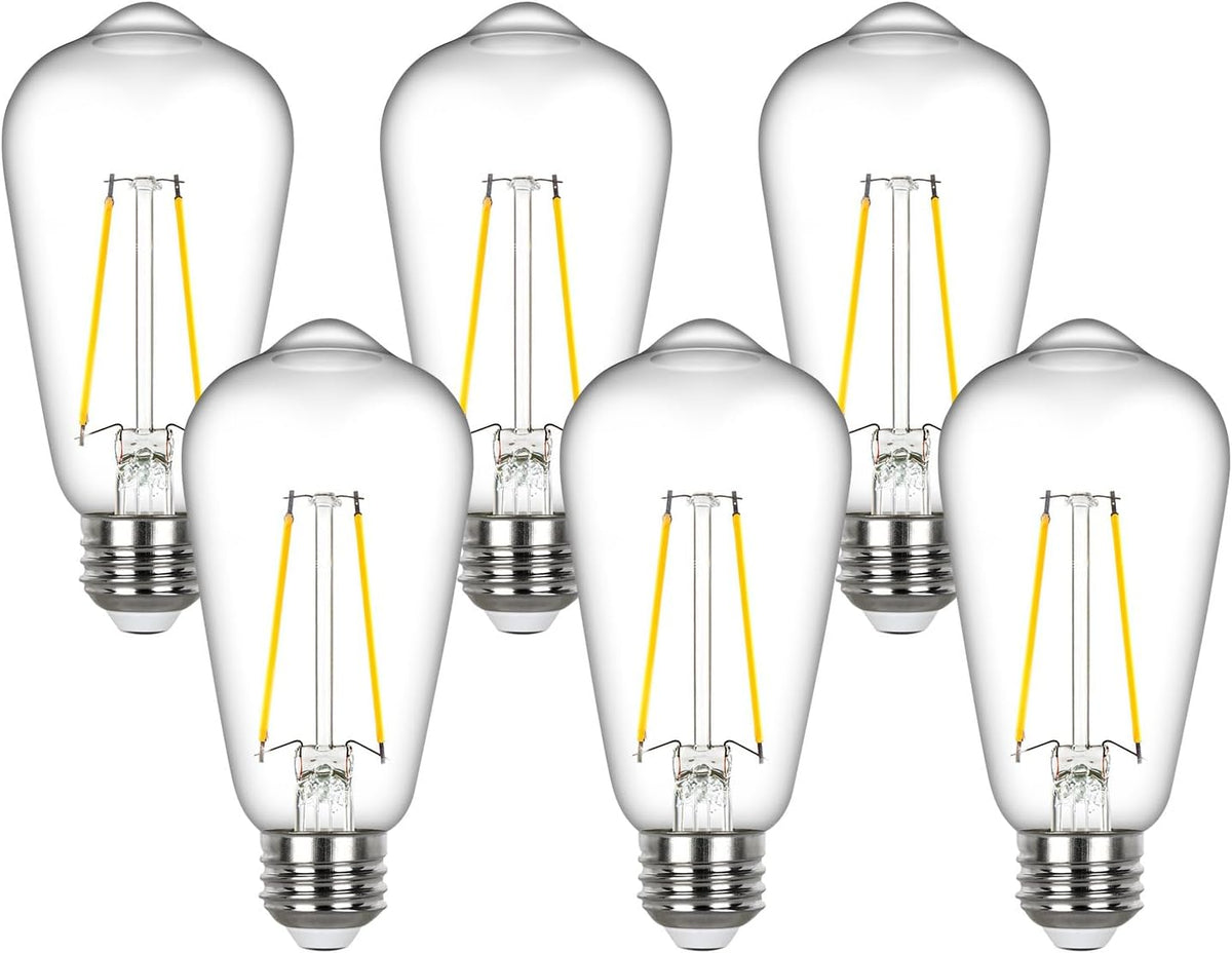 Vintage Edison Light Bulbs 60 watt Equivalent, Dimmable E26 LED Bulb 2700K Soft Warm White, Clear Glass ST58 Vintage