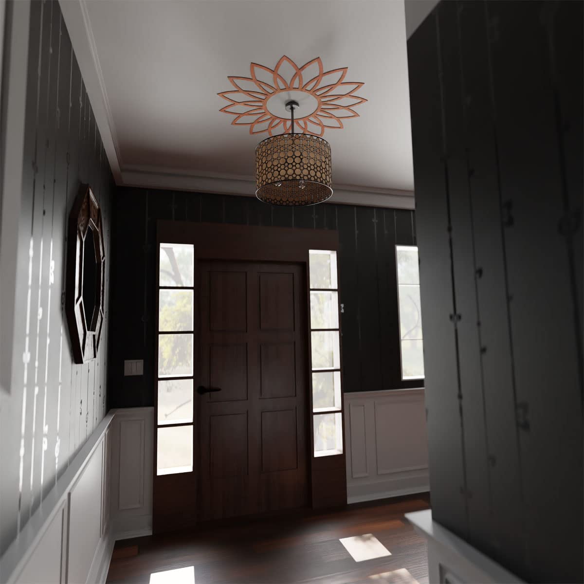 36"OD x 13 7/8"ID x 1/4"T Daisy Wood Fretwork Pierced Ceiling Medallion, Cherry