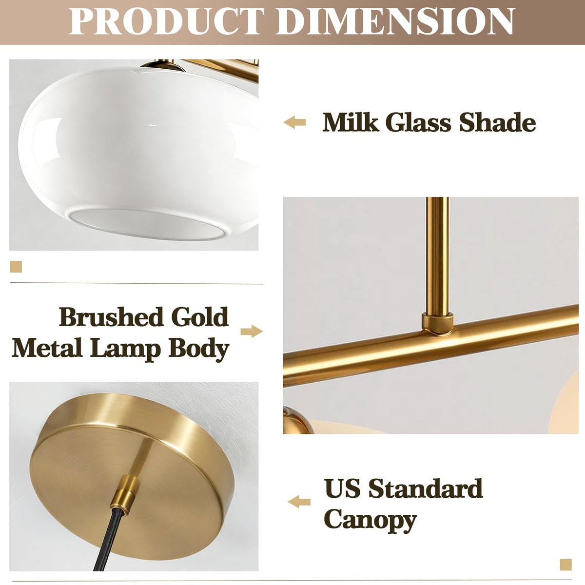 Lighting Mid Century Modern 3-Light Brushed Brass Linear Pendant Light