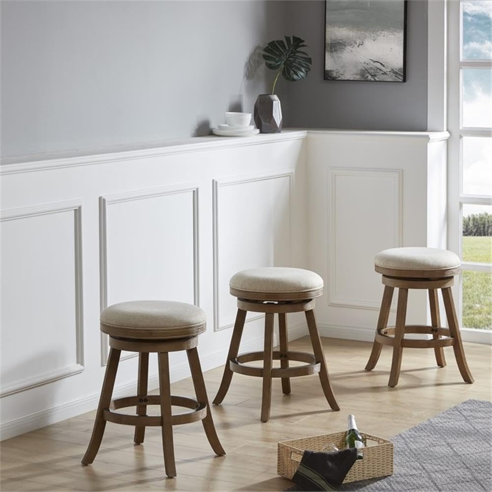 Inspired Bertoia Style Fenton Swivel Backless Counter Stool - Driftwood Wire-Brush