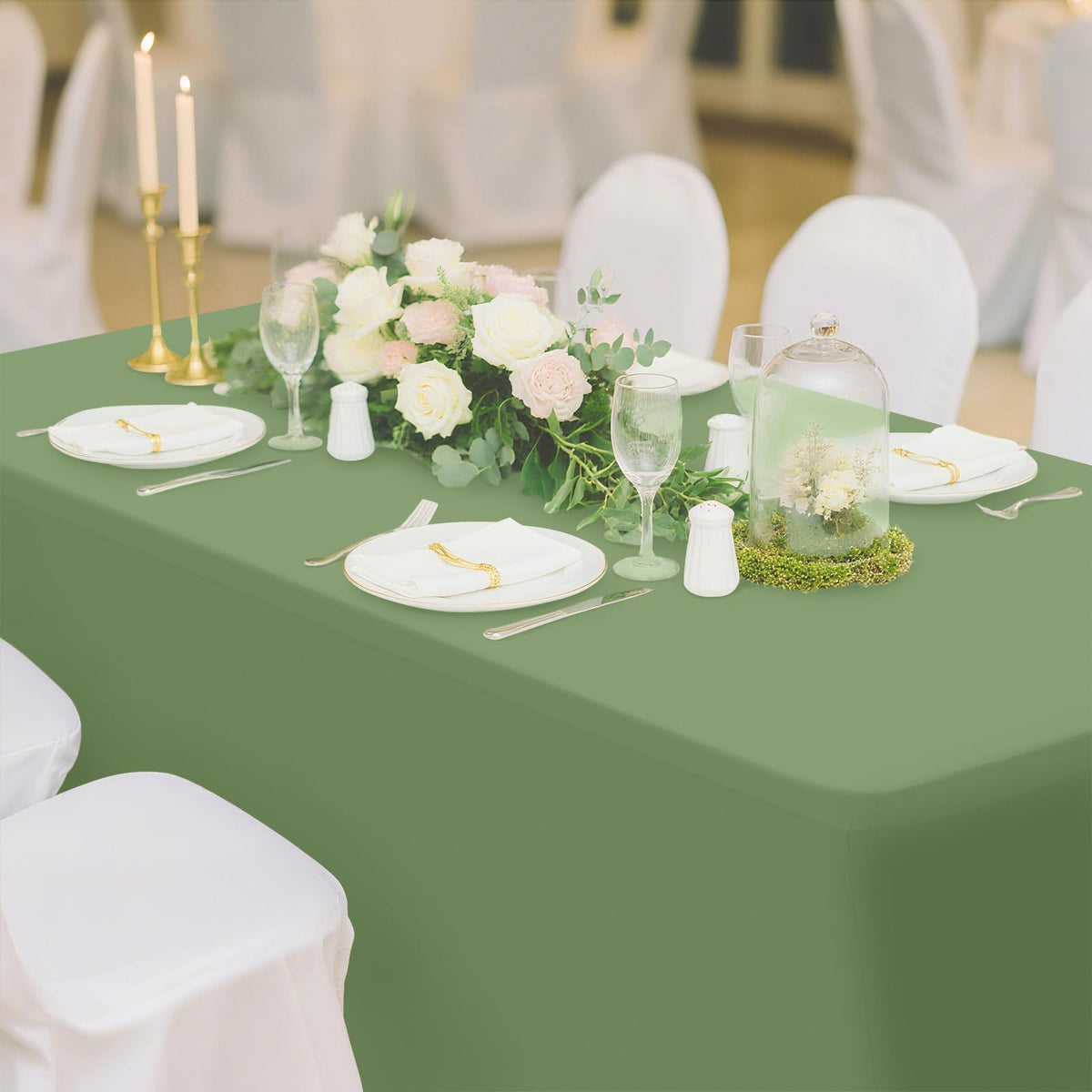 2 Pack Spandex Table Cloth 8FT, Elastic Fitted Sage Green Tablecloth