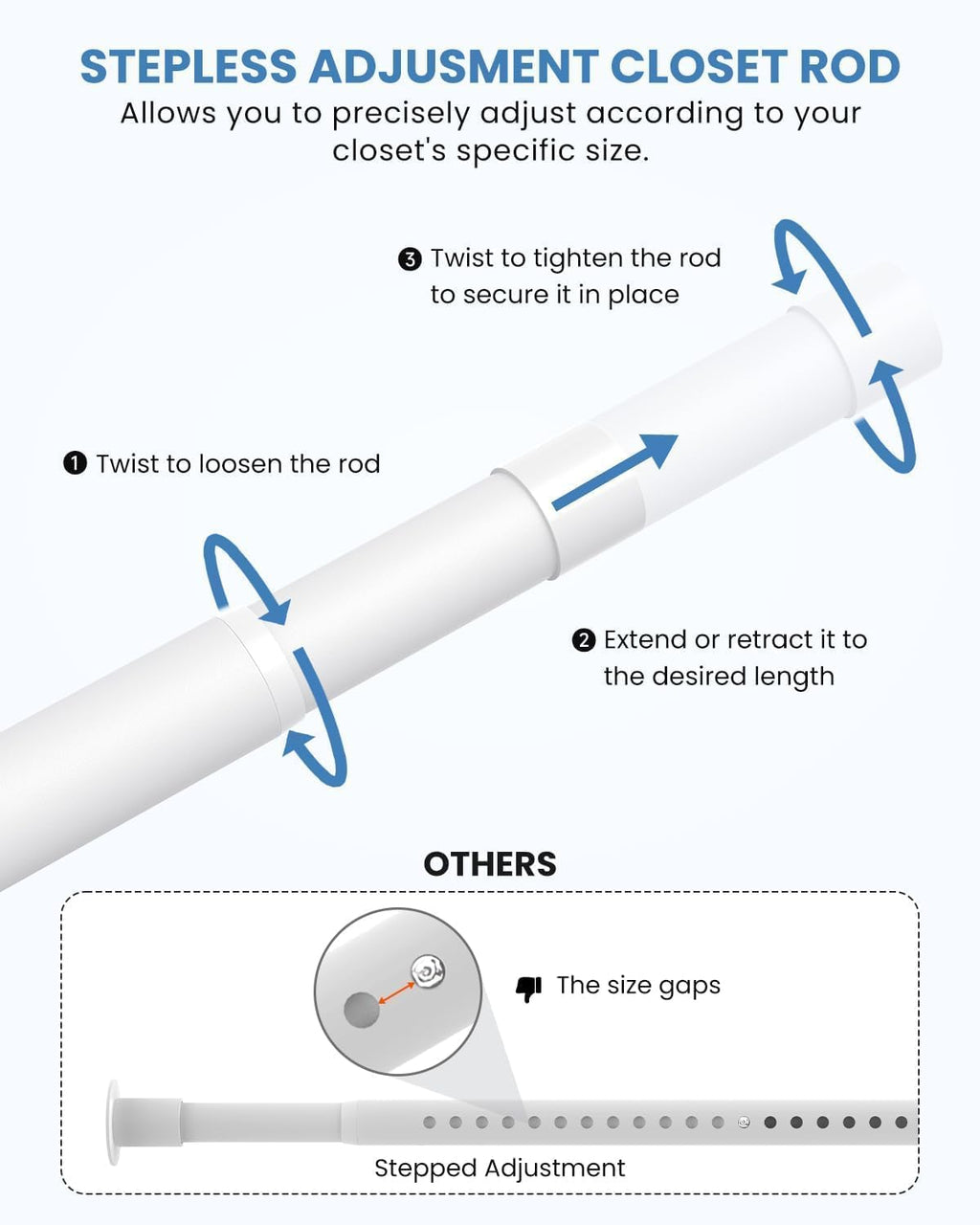 2 Pack Closet Rod Heavy Duty, 17-28in Adjuatable Closet Pole White