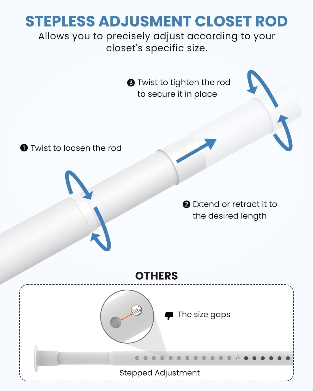 2 Pack Closet Rod Heavy Duty, 17-28in Adjuatable Closet Pole White