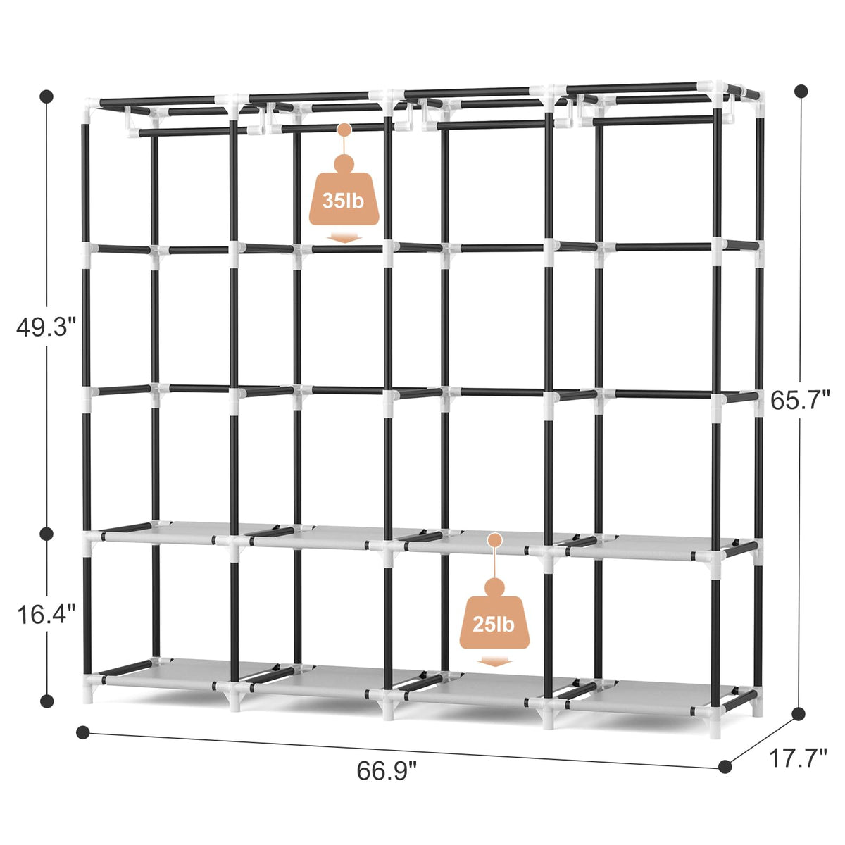 Portable Closet for Hanging Clothes 67 Inch Wide Large Capacity Portable Wardrobe Closet with Cover, 4 Storage