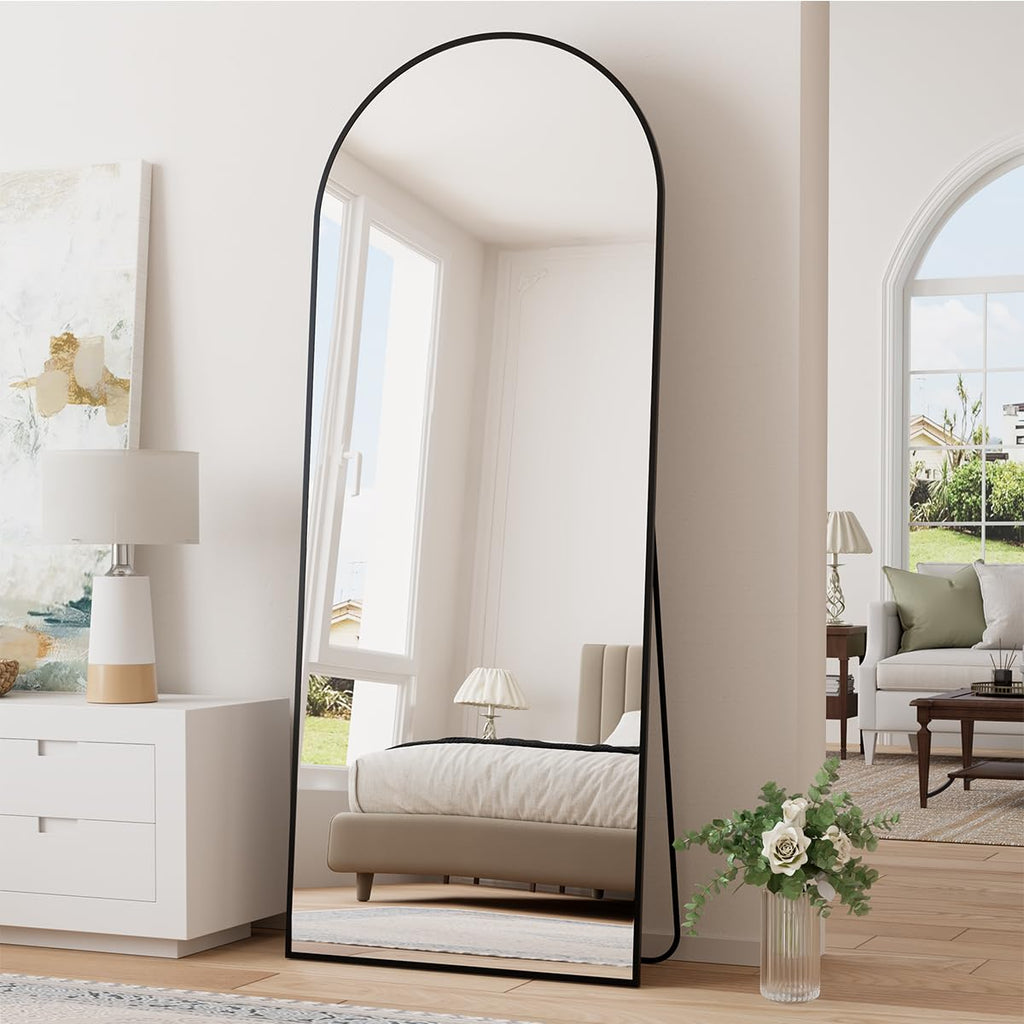 70"x26" Full Length Mirror, Large Arched Floor Mirror, Black