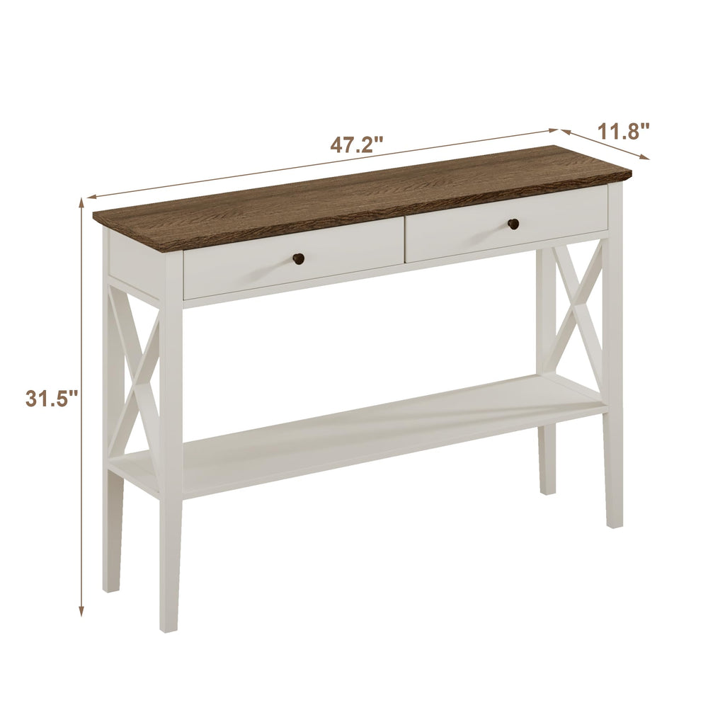 47" Farmhouse Entryway Table with Drawers and Storage Shelf
