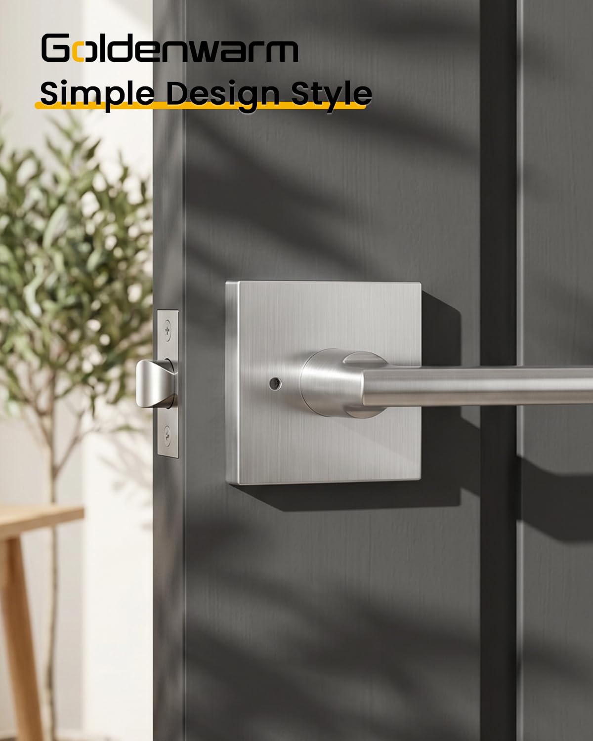 Brushed Nickel Door Handles Interior, Privacy Bedroom - 3 Pack