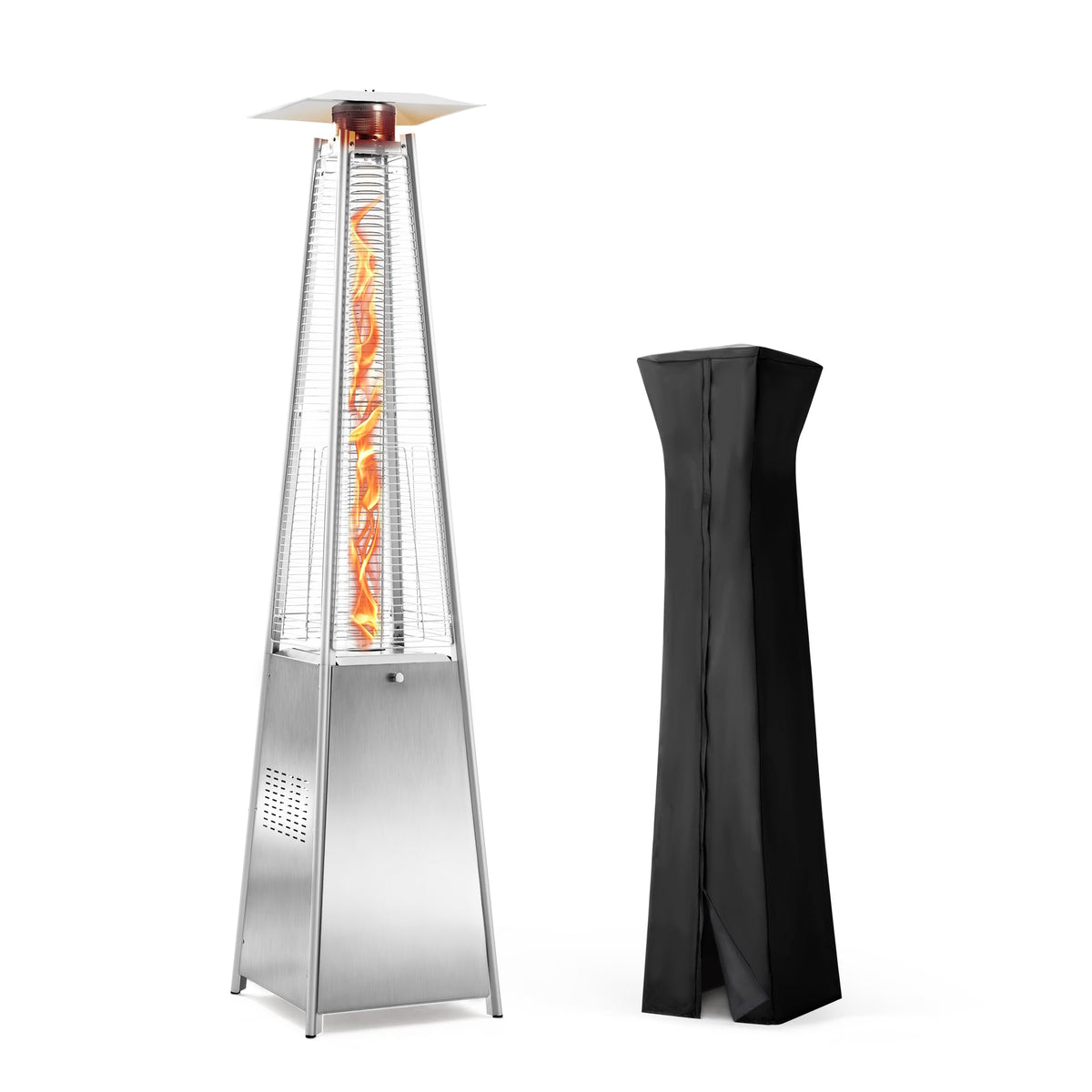 Flame Pyramid Pool Heater, Stainless Steel Triple Safety Protection Patio Heater with Patio Cover, Warm Glass Tube